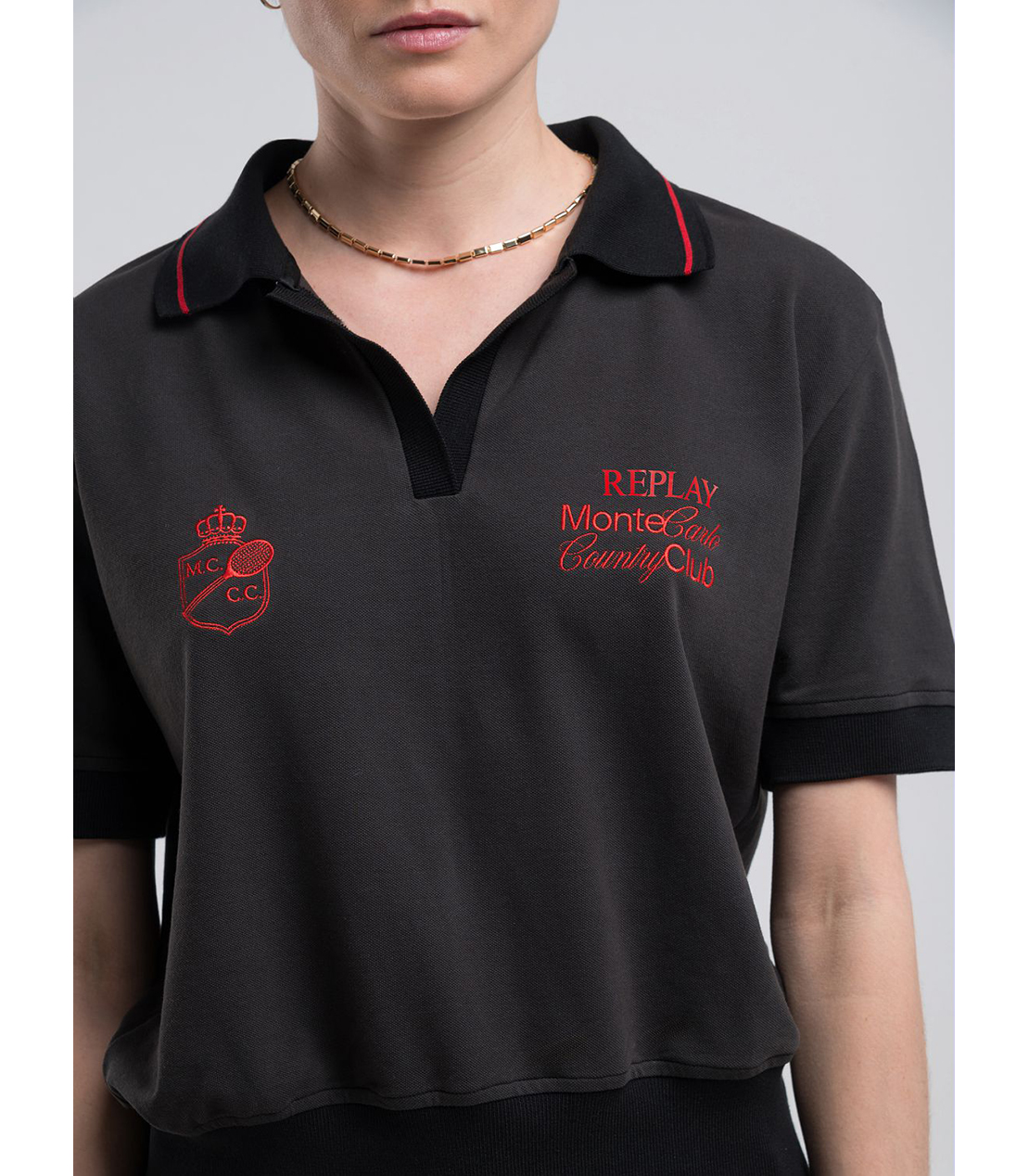 モンテカルロカントリークラブコレクションクロップドポロシャツ 詳細画像 ブラック 5